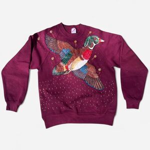 Jerzees 90s Handmade Pheasant Crewneck Sweatshirt Burgundy Size L